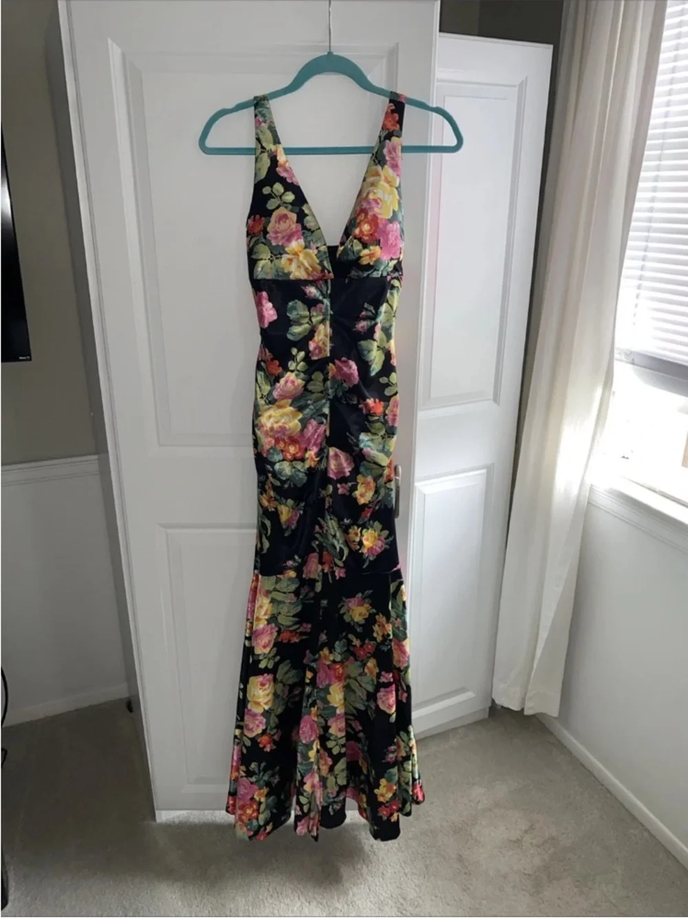 Jump Apparel Prom Gown  Dress 7/8 Black Floral Multi Colored - Picture 3 of 16